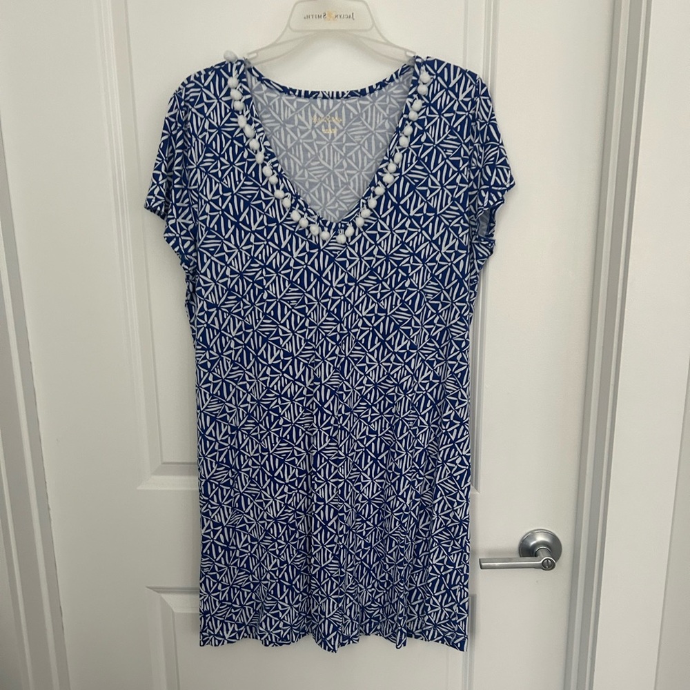 Lilly Pulitzer Blue and White Cotton Dress Size L